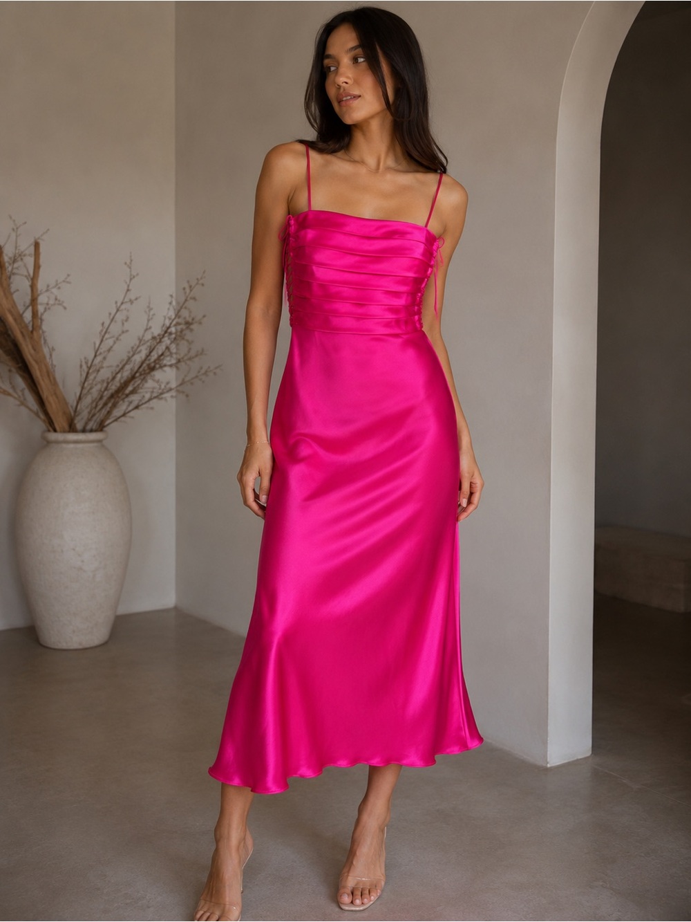 ASTR Pink Satin Midi Dress Size S